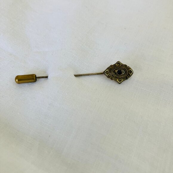 Gold Tone Stick Pin with Black Rhinestone Vintage Lapel Scarf Tie Brooch - Picture 8 of 9